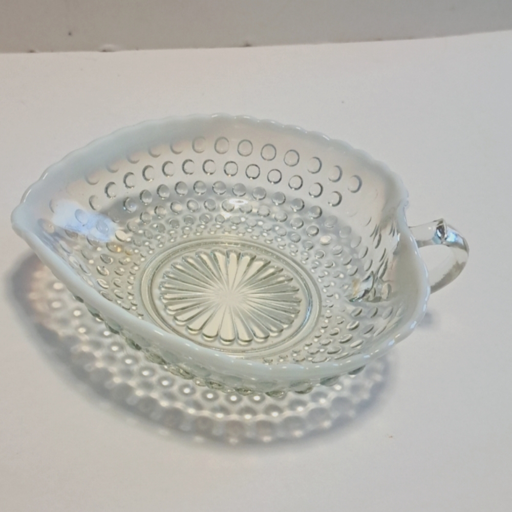 Vintage Hob Nail Heart shaped bowl with C handle w milkglass(edge)